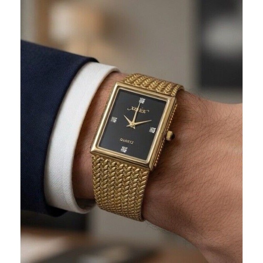 Vintage Xavier Quartz Men's Watch Masterpiece Diamond Swiss 80's Gold Plate Mint